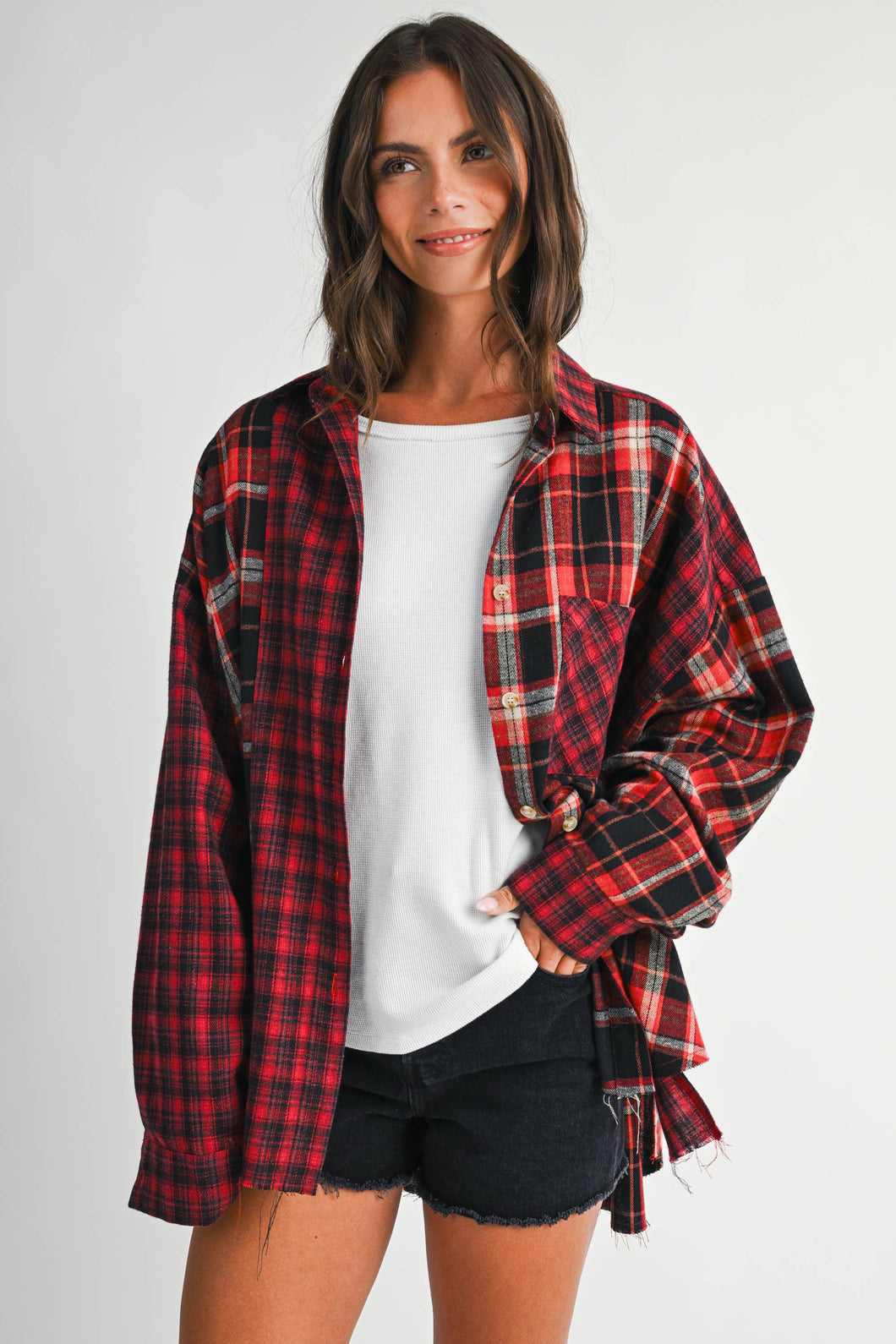 8376EN Kambrie Plaid Flannel Shirt: Red / Contemporary / M