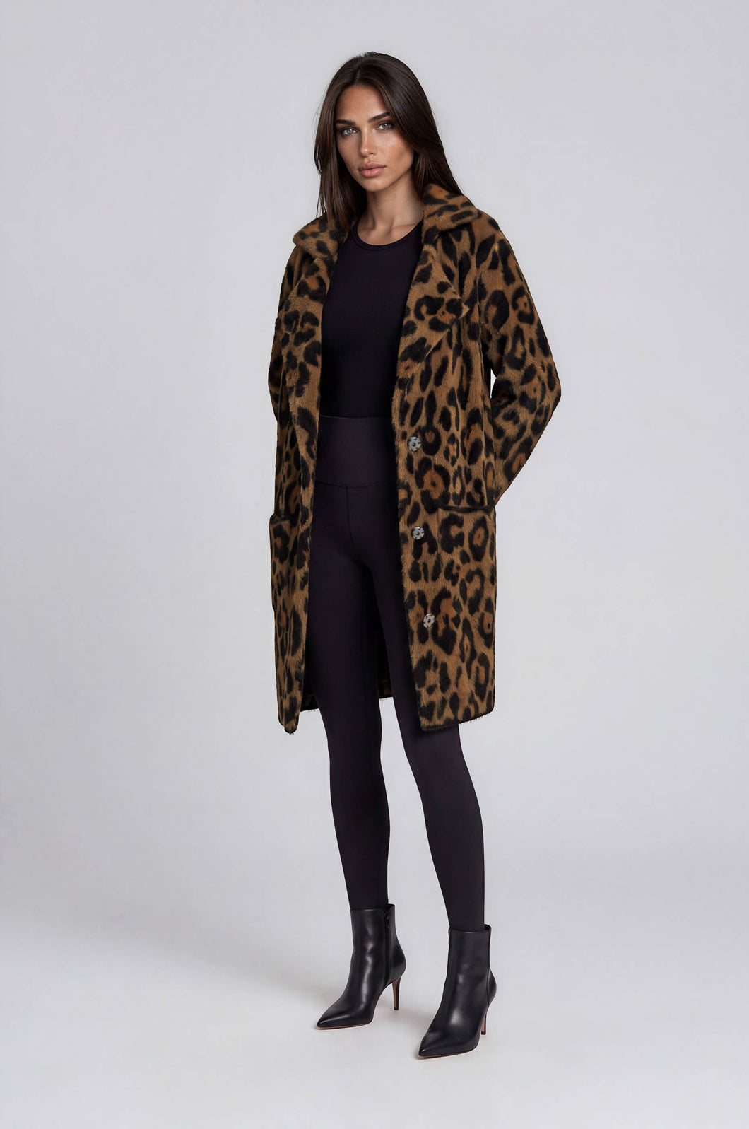 Brushed Leopard Print Coat