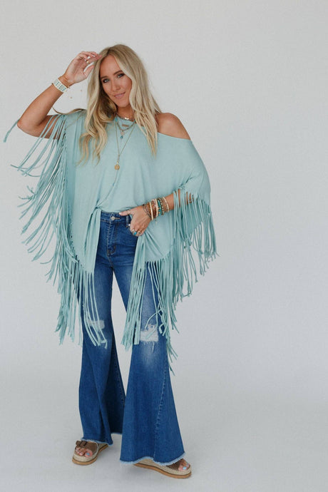 Washed Seafoam Showstopper Fringe Top