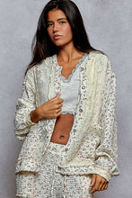 Cream Balloon sleeves lace floral knit hoodie POL jacket