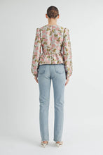 Pink Floral Jacquard Peplum Blouse