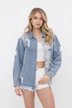 Denim Snake Print Color Block Shirt Jacket