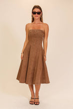 Mocha Strapless Stretch Denim Midi Dress
