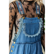 Med Wash Embroidered Strap Flowy Veveret overalls