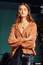 Brown Soft Solid Rib Knit Cropped Bucketlist Shacket: