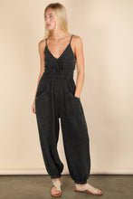 Black Mineral Washed Cotton Gauze Casual Jumpsuit