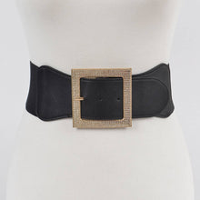 Black Silver Rhinestone Buckle Elastic Belt