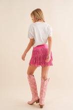 Hot Pink Wide Faux Leather Waist Tiered Fringe Studded Short