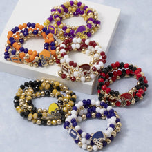 Burgundy Enamel Football Charm Crystal Bead Bracelet