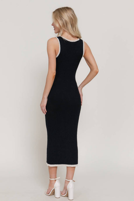 Black Ivory Sleeveless V-Neck Button Down Sweater Midi Dress