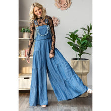 Med Wash Embroidered Strap Flowy Veveret overalls