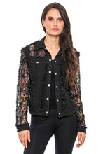 Black Denim Floral Embroidered Jacket
