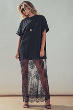 Black Mixed-Media T-Shirt Dress with Sheer Lace Skirt