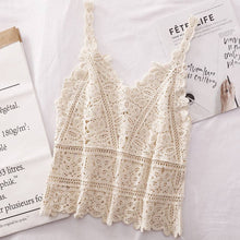 Beige Solid Color Crochet Lace Hollow Camisole Top