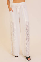 Cream Wide Leg Lace Panel Pants