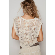 Natural V-neck sleeveless solid crochet POL top