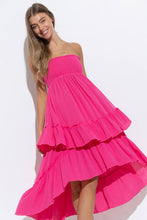 Fuchsia Smocked Chevron Ruffle Layered Two Way Dress Skirt