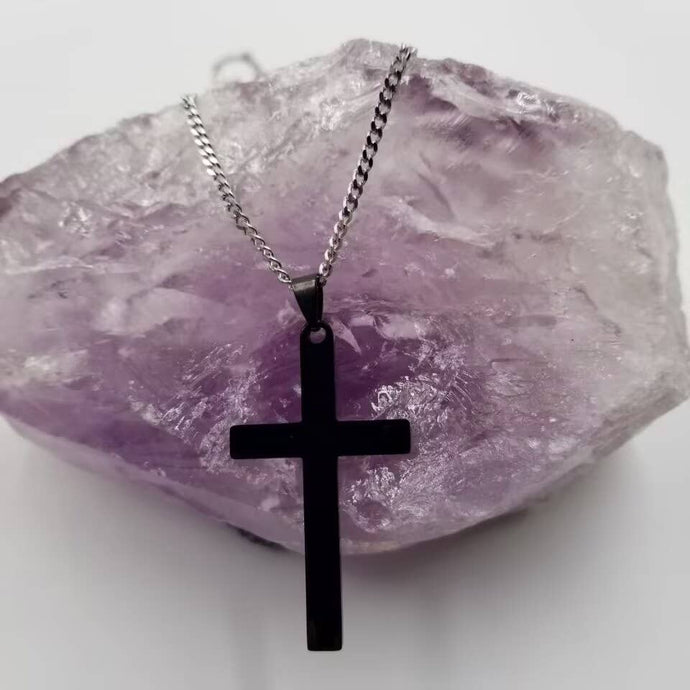 Stainless Steel Black Cross Necklace - Religious