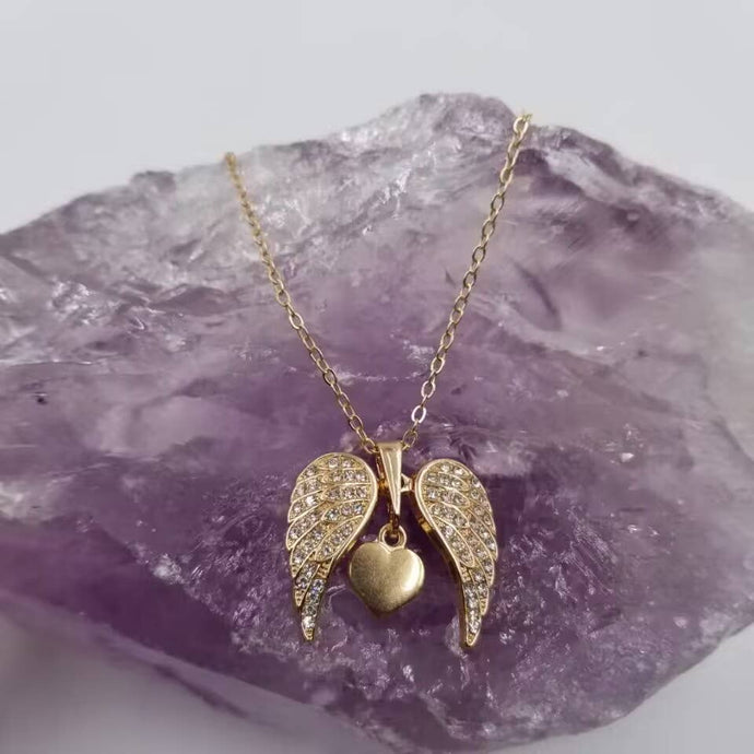 Gold Mother's Day Angel Wing Heart Necklace