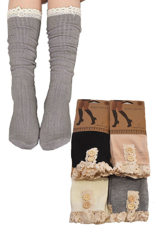 Lace top Buttoned Knee High Socks 10/24/23 7278