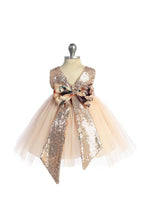 Blush Vintage Floral Sequin V Back & Bow Kids Dress