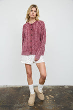WASHED PATTERN CABLE KNIT BUTTON DOWN CARDIGAN: LIGHT KHAKI