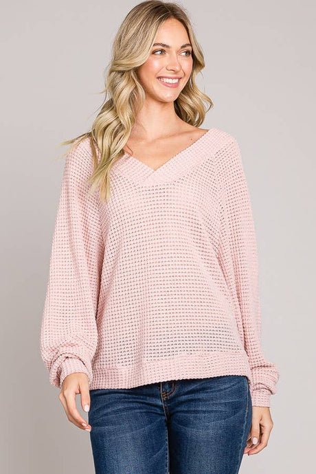 Pale Mauve Long Sleeve Dolman Blouson Sweater Knit Top