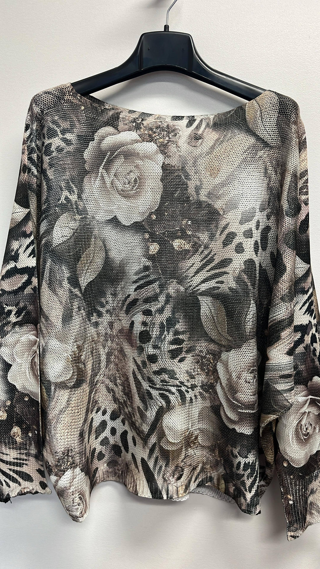 Black Rose Leopard Round Neck Knit Printed Sweater