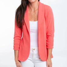 Geranium Dove Ruched Stretch 3/4  Sleeve Crepe Blazer