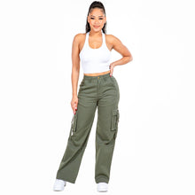 Olive Wide Leg Cargo Pocket Pants