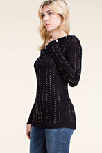 Hoodie Long Sleeve Top With All Over Stones: Black