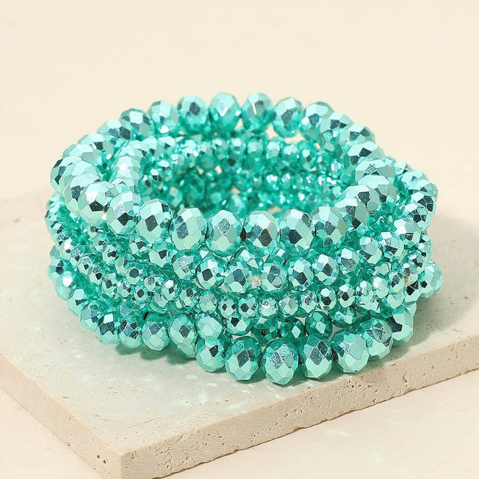 Aqua Faceted Beaded Stretch Multi Layered Bracelets