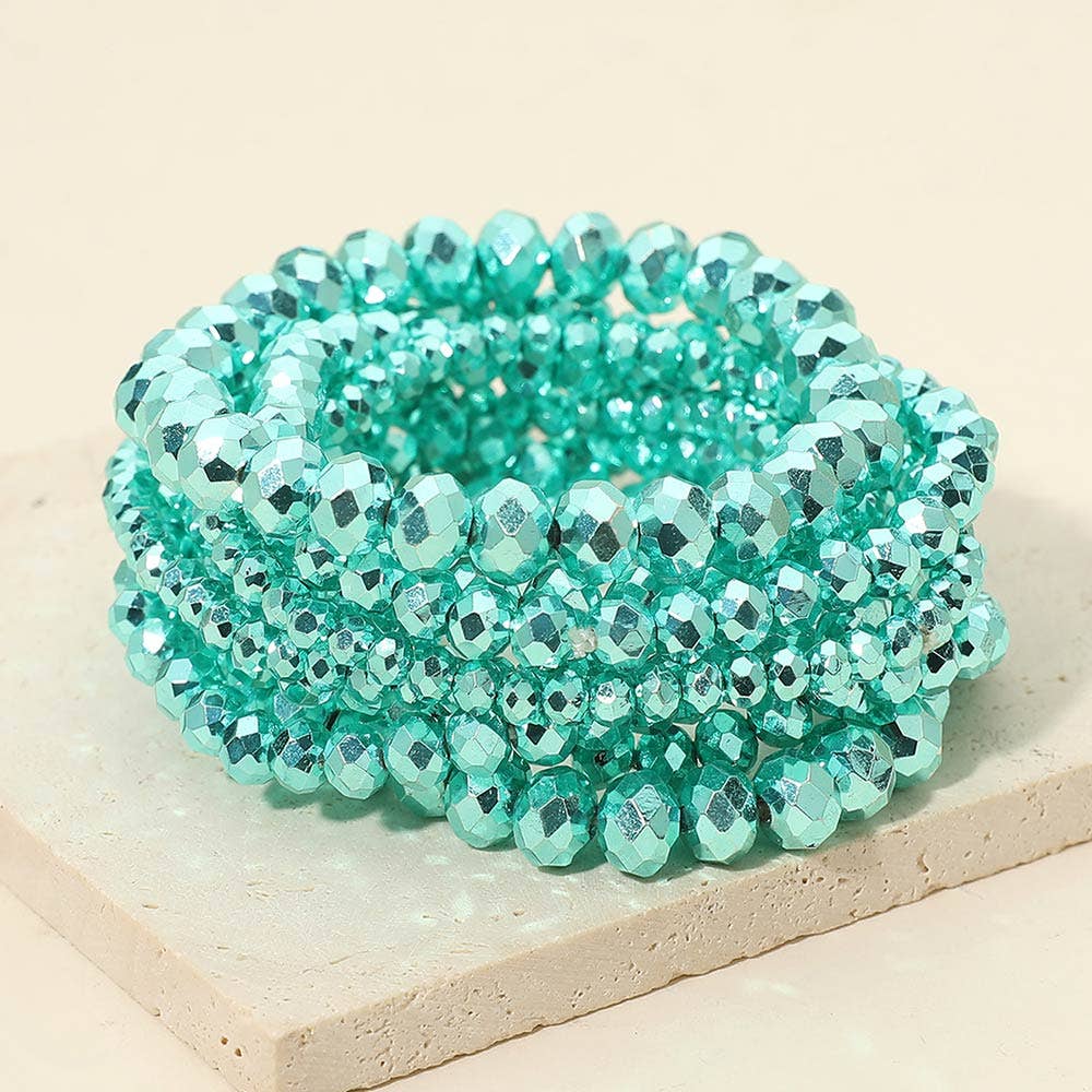 Aqua Faceted Beaded Stretch Multi Layered Bracelets