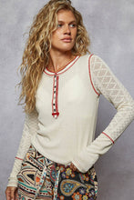 Cream Round neck solid cut and sew knit mix knit POL top