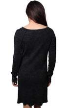 Black Long Sleeve Round Neck Lace Detail Waffle Dress