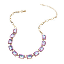 Lavender Cushion Rectangular Stone Cluster Link Evening Necklace