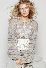Olive Multi V-neck long sleeve stripe thin sweater hoodie POL top