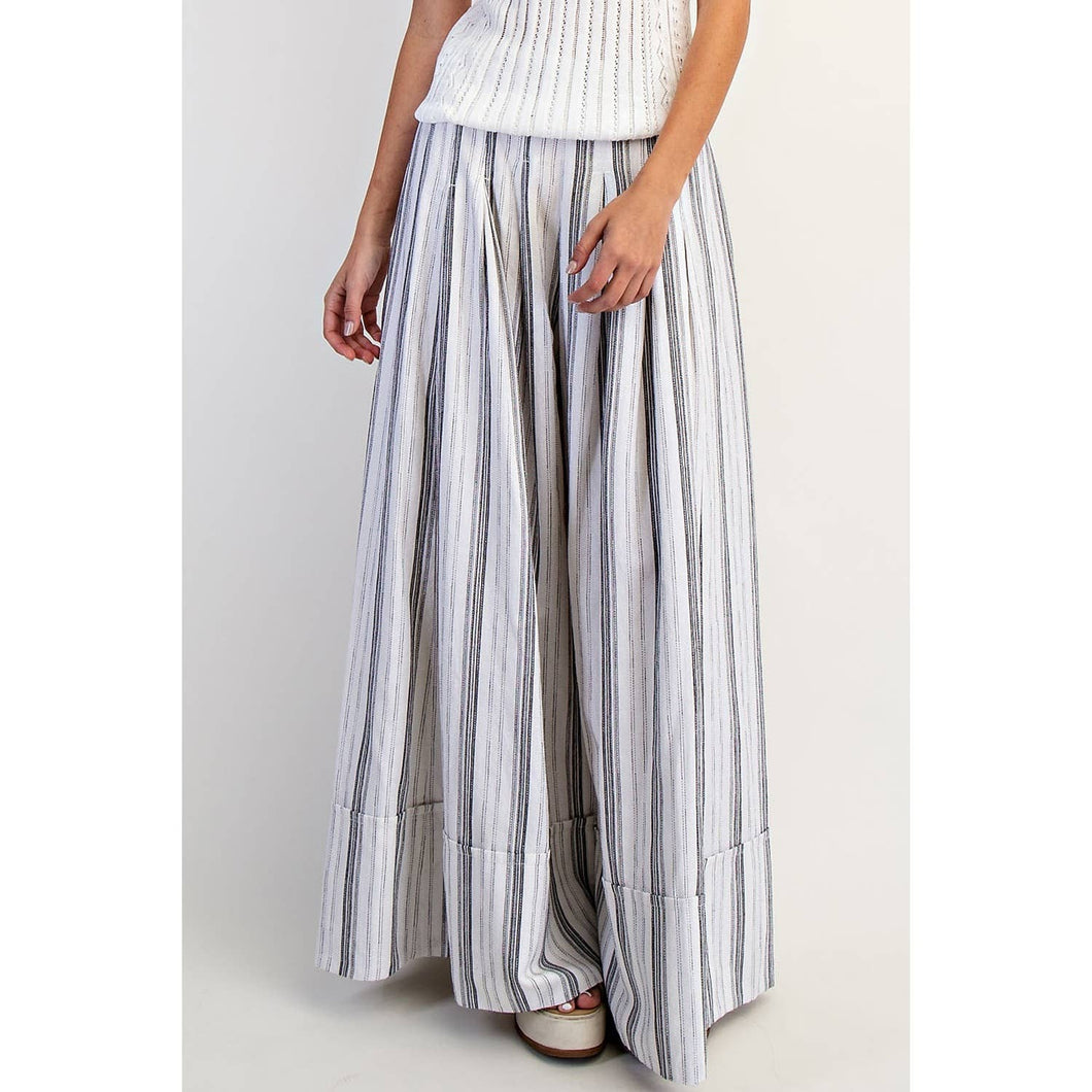 White Black Striped Wide Leg Crop Pants