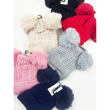 Kids Double Pom Pom Cable Knit Beanie: MIX COLOR / ONE(10)