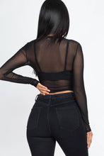 Black Solid Mesh Sheer Crop Top