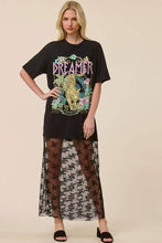 Black Dreamer Leopard Paradise Graphic Floral Lace Tshirt Dress