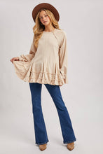 Oatmeal French Terry Ruffled Tiered Hem Tunic Sweatshirt