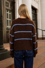 STRIPE JACQUARD BUTTON DOWN KNIT CARDIGAN: BROWN