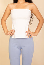 White Strapless Ribbed Side-Slit Flare Top