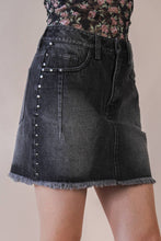 Black Side Stud Detail Washed Denim Mini Skirt