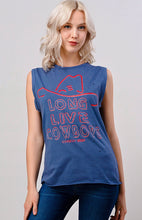 Faded Navy Long Live Cowboy Relaxed Fit distressed  Rolled sleeve Muscle top