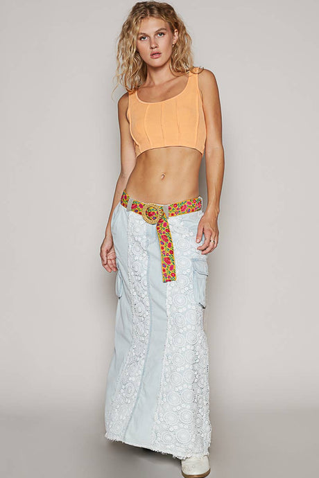 Denim A-body crochet patches pockets denim POL skirt