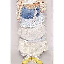 Denim Multi Floral print woven ruffle POL skirt