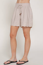 Latte Beige Waistband with String Eyelet Hem Woven Shorts