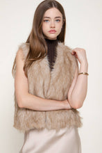 Beige V-Neck Two Tone Faux Fur Vest